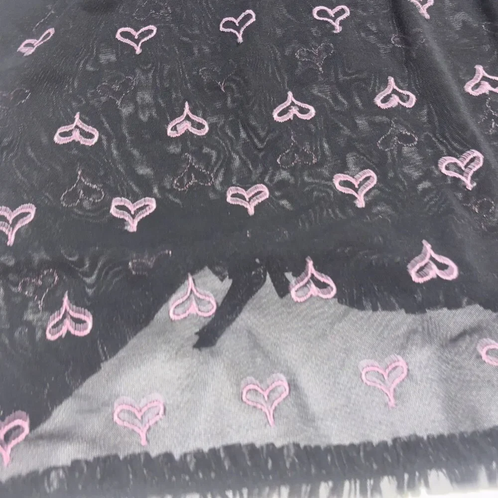 Romantic Erotic Babydoll Lingerie 36B M Black Pink Heart Sheer Lace Trim Sexy W